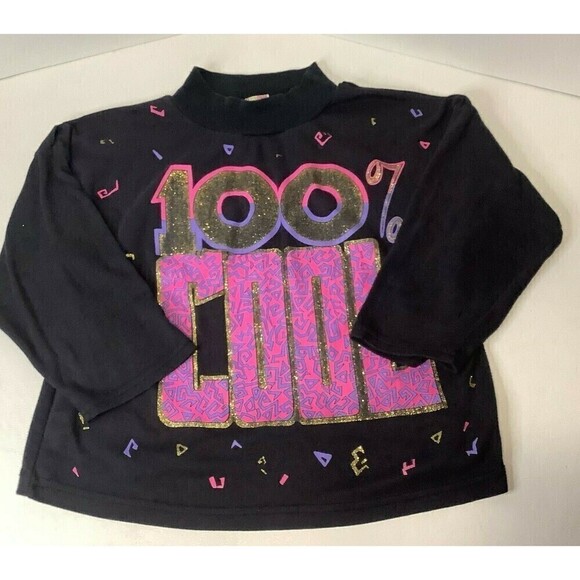 Vintage 80's 100% Cool Long Sleeve T-Shirt Girls Youth Graphic Tropic Club - Picture 1 of 4